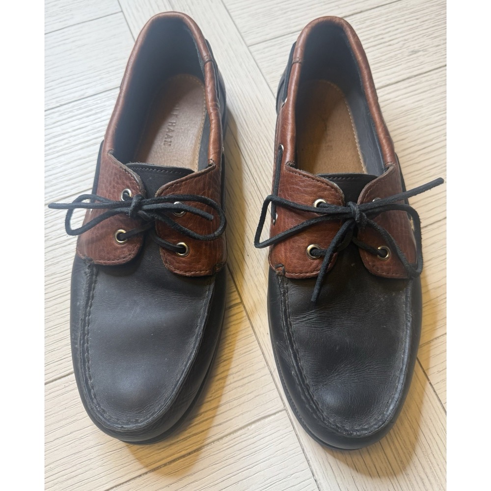Cole Haan Dominick Boat II Mens 11 M Black Amber Leather Loafers C13555 Lace Up